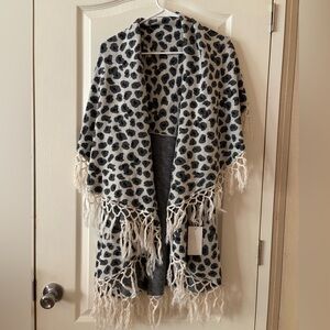 Raj Gray and Black Patterned Fringe Cardigan